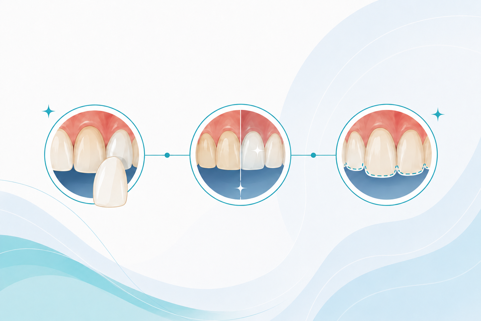Illustration of cosmetic dentistry with veneers and brighter teeth