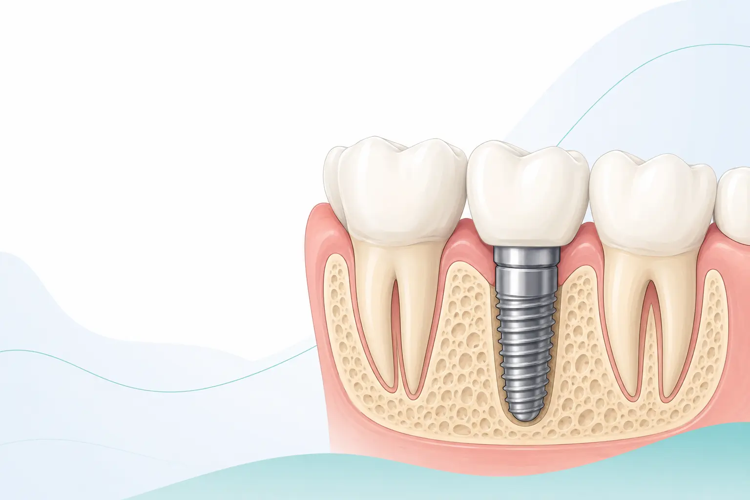Illustration of dental implants supporting tooth replacement